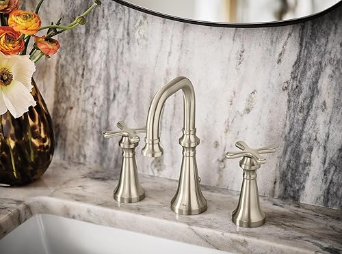 Miniatura 2 de Moen TS44105BN Colinet - Grifo de baño tradicional con mango cruzado para montaje en pared, requiere válvula, níquel cepillado