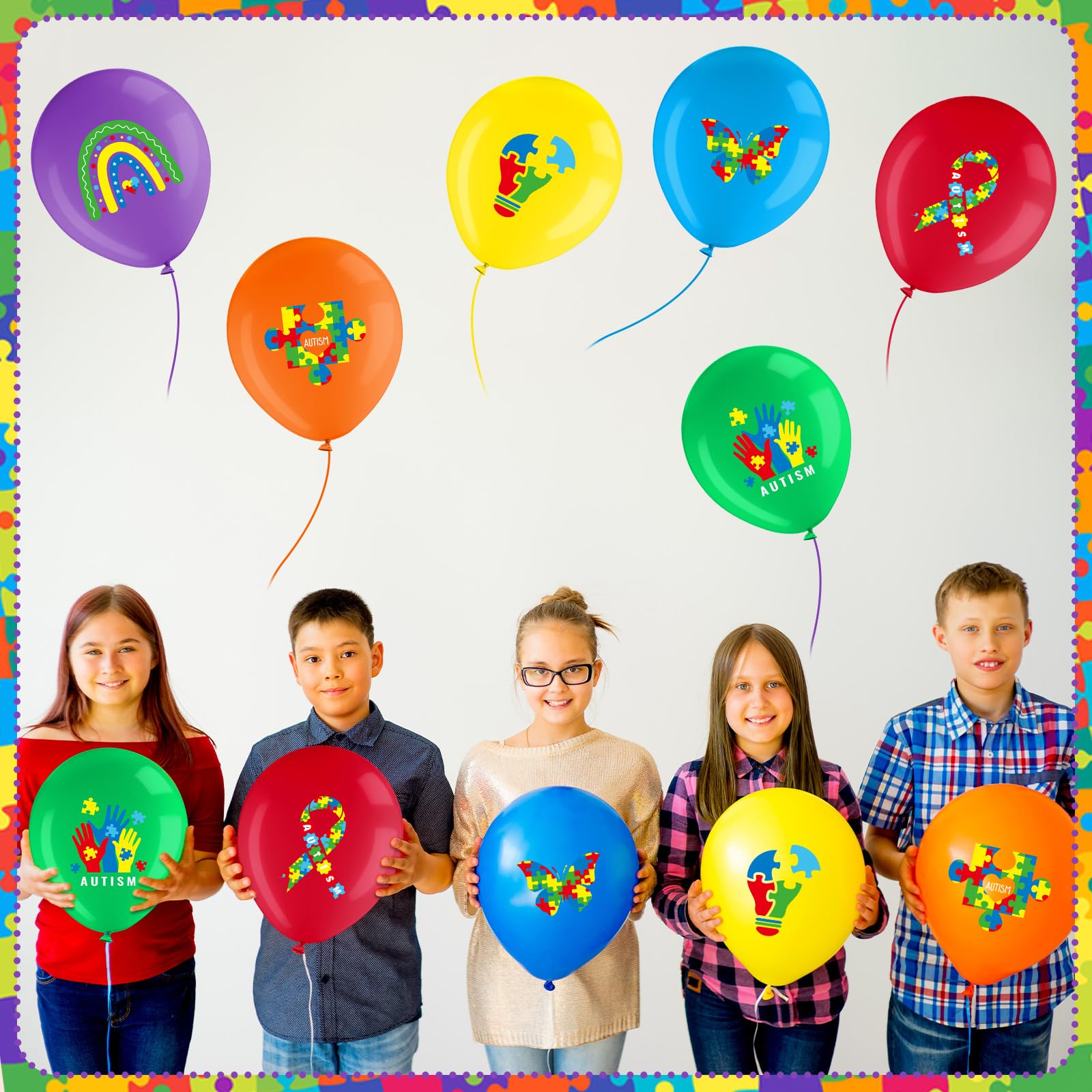 50-Pack Autism Awareness Masks - Bulk Disposable, 5 Designs, For Events, Support, & Gifts