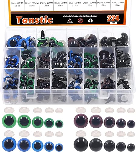 Tanstic 224 ojos de seguridad de plástico con arandelas, ojos de muñeca de 4 colores para manualidades de animales de muñeca, animales de ganchillo