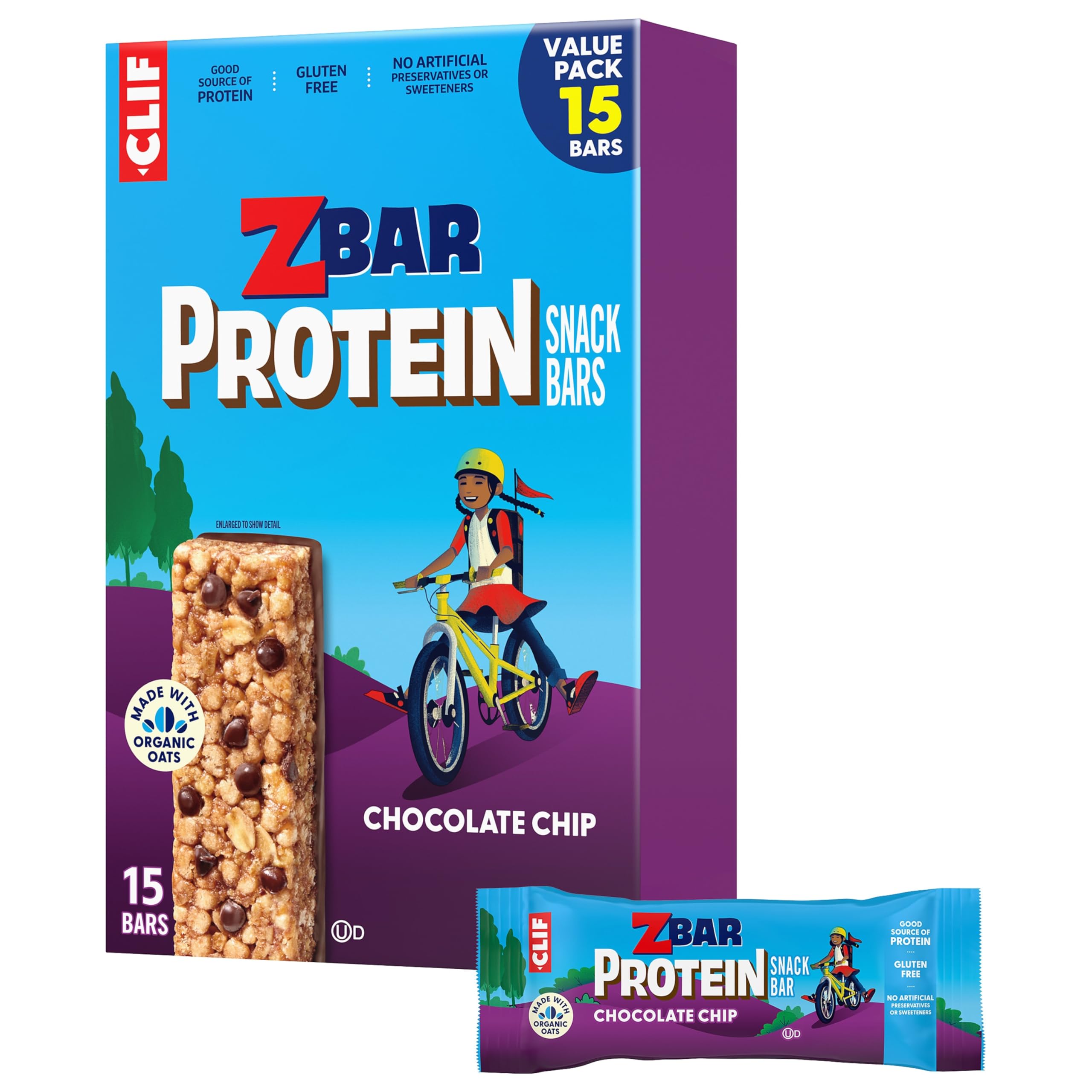 Zbar Protein - Chocolate Chip - Crispy Snack Bars - Made with Organic Oats - Non-GMO - 5g Protein - Gluten Free Protein Bars (15 Pack)[Amazon-developed Certification] Compact by Design