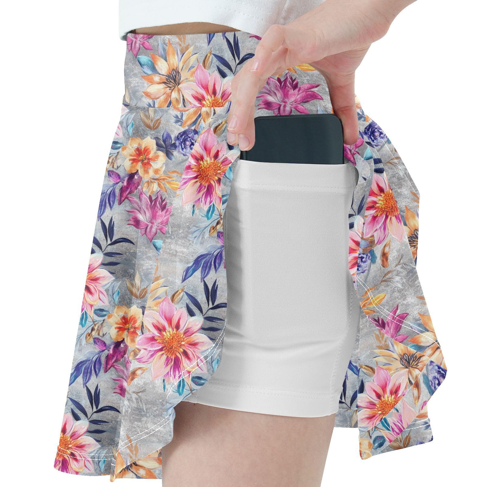 Vintage Spring Flowers Girls Tennis Skirt with Built-in Shorts Flowy Little Girls Skirt Kids Pleated Skirt with Pockets 4-12Y