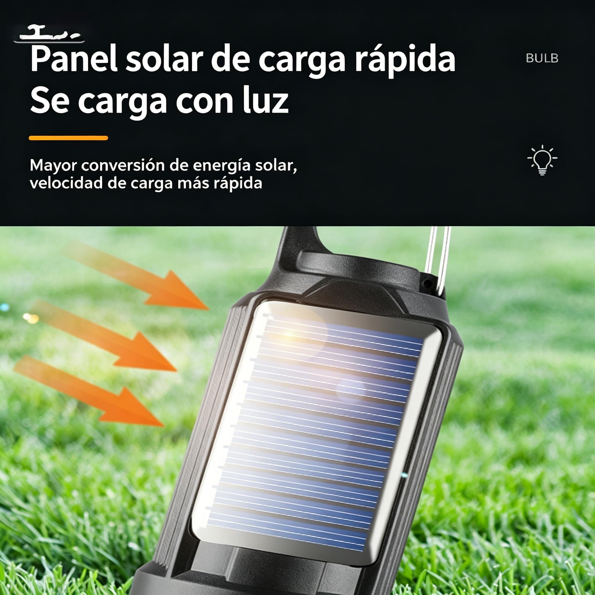 Bombilla Led Solar HookPro Lámpara solar recargable portátil con LED,senderismo y mochileros, Lámpara exterior