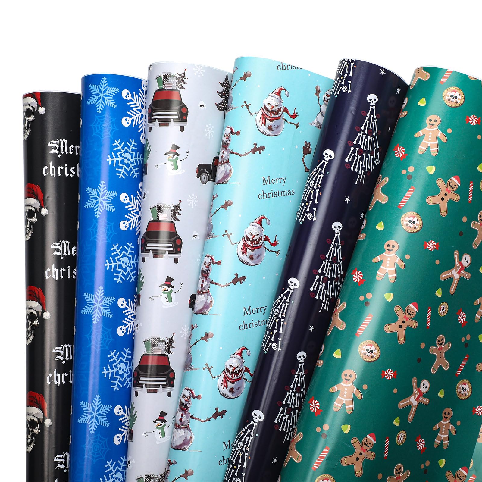 Watersay 12 Pcs Gothic Christmas Wrapping Paper Skull Snowflake Christmas Wrapping Paper Gift Wrap Snowman Wrap Decoration for Xmas Gift Arts Crafts — image 1