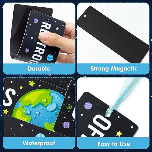 Miniatura 9 de BeYumi 8 unidades de pasillos magnéticos de acuarela arcoíris para estudiantes, reutilizables, impermeables, juego de tarjetas de pases de aula,