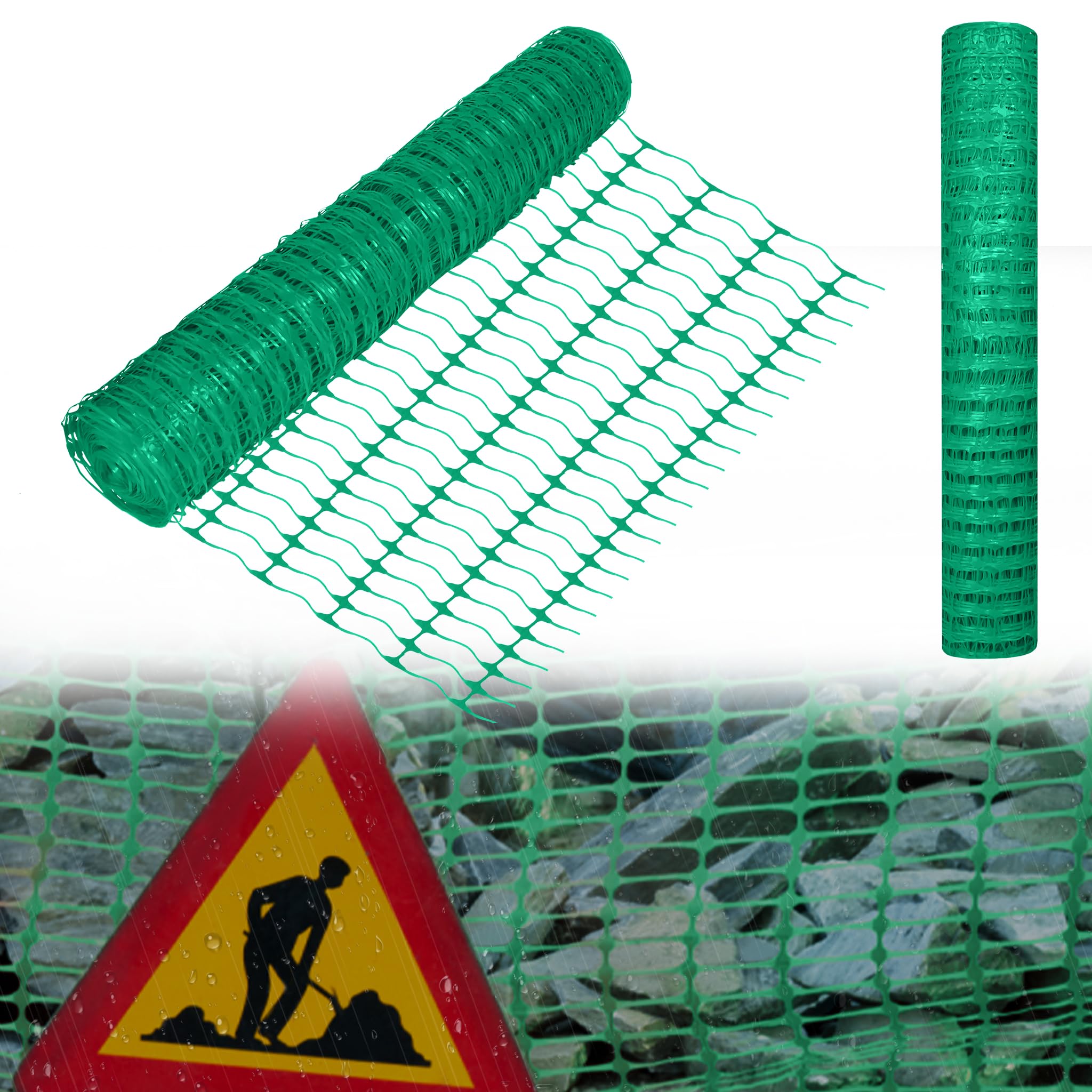 Absperrzaun Bauzaun Begrenzungszaun aus Kunststoff, Warnnetz Aufgerollter Sicherheitsnetz Nutztierzäune 100 cm hoch Schutznetz Baustellnetz (1x50m, Grün)