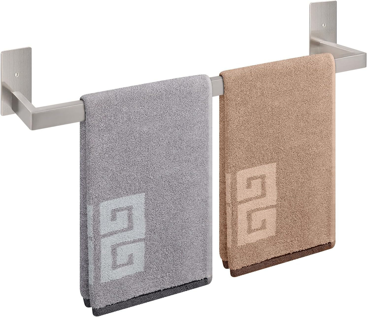 NearMoon Self Adhesive Bathroom Towel Bar, Stainless Steel Square Bath Wall Shelf Rack Hanging Towel Stick On Sticky Hanger Contemporary Style, Towel Rack Wall Mounted (24 Inch, Brushed Nickel) Brushed Nickel 24 Inch