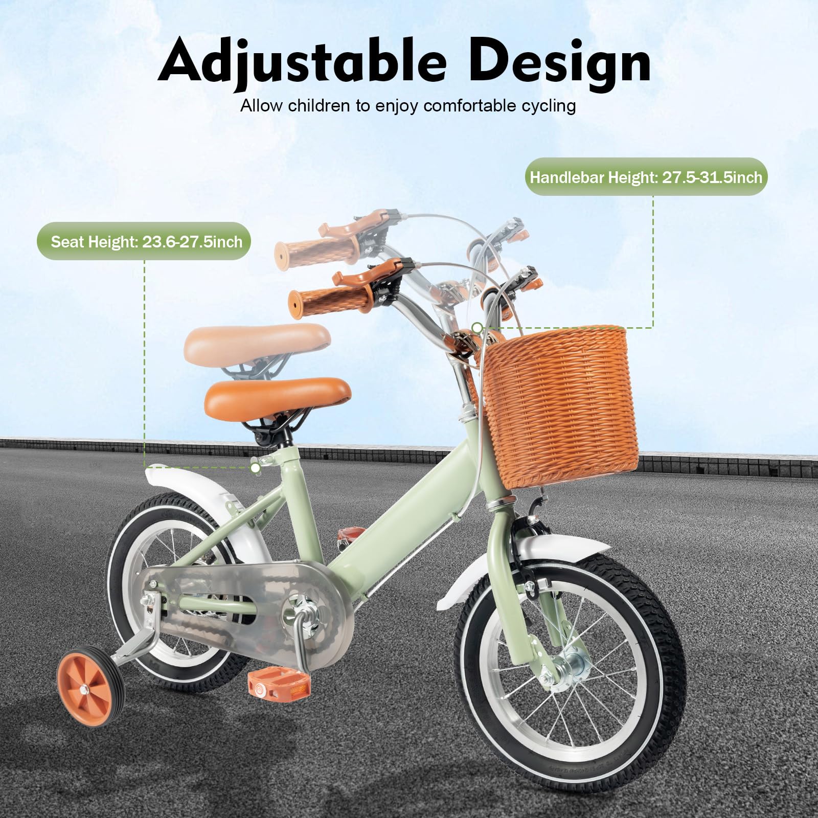 Vélo pour enfant de 30,5 cm - Pour garçons et filles de 2 à 5 ans - Siège réglable en hauteur - Guidon - Roues stabilisatrices - Panier d'entraînement sûr pour enfants