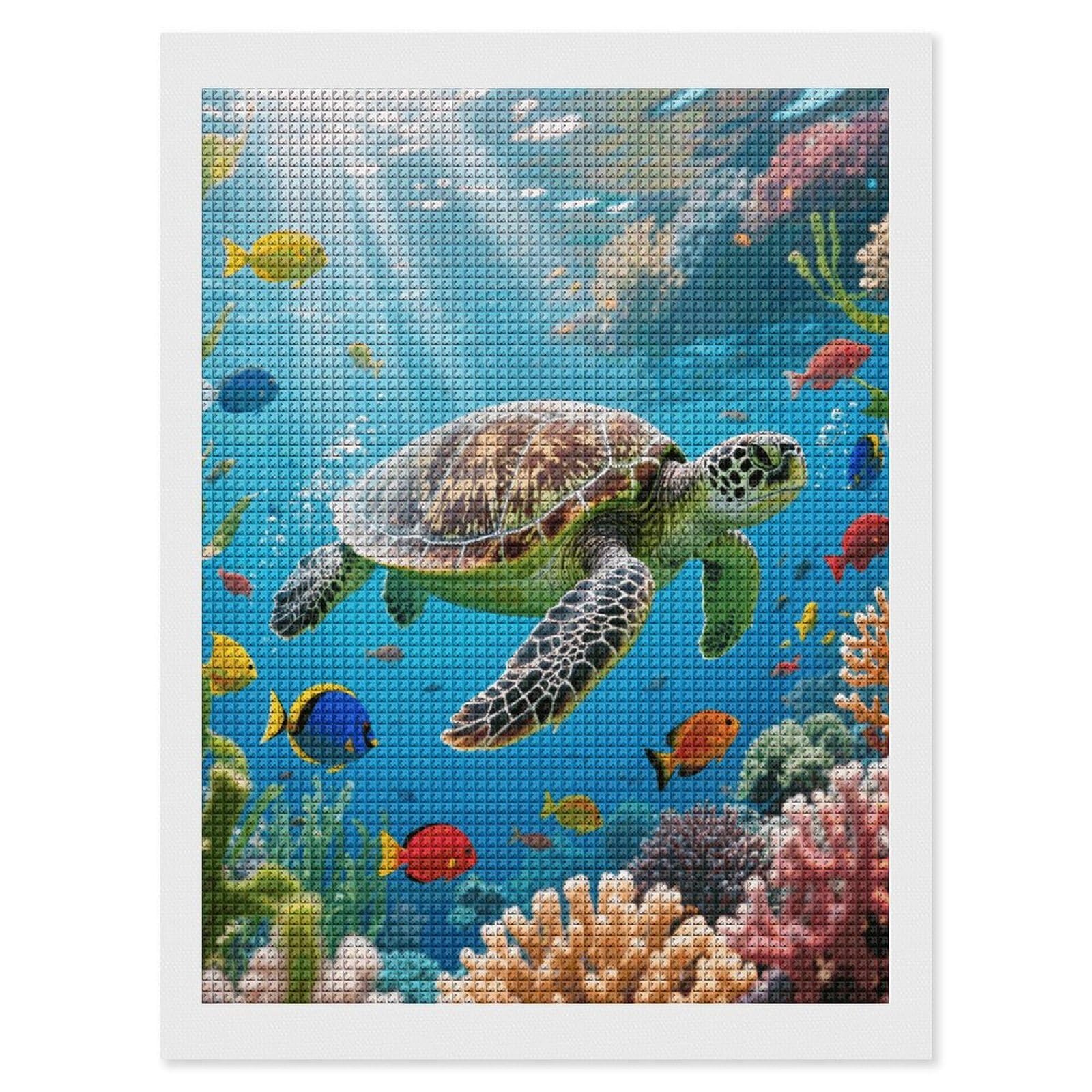 FodPand Sea Turtle Colorful Fish 5D Diamond Painting Kits for Adults Beginners Full Drill Square Diamond Dots Pictures Gem Art Supplies for Home Wall Room Decoration DIY Craft Set Gift 12x16