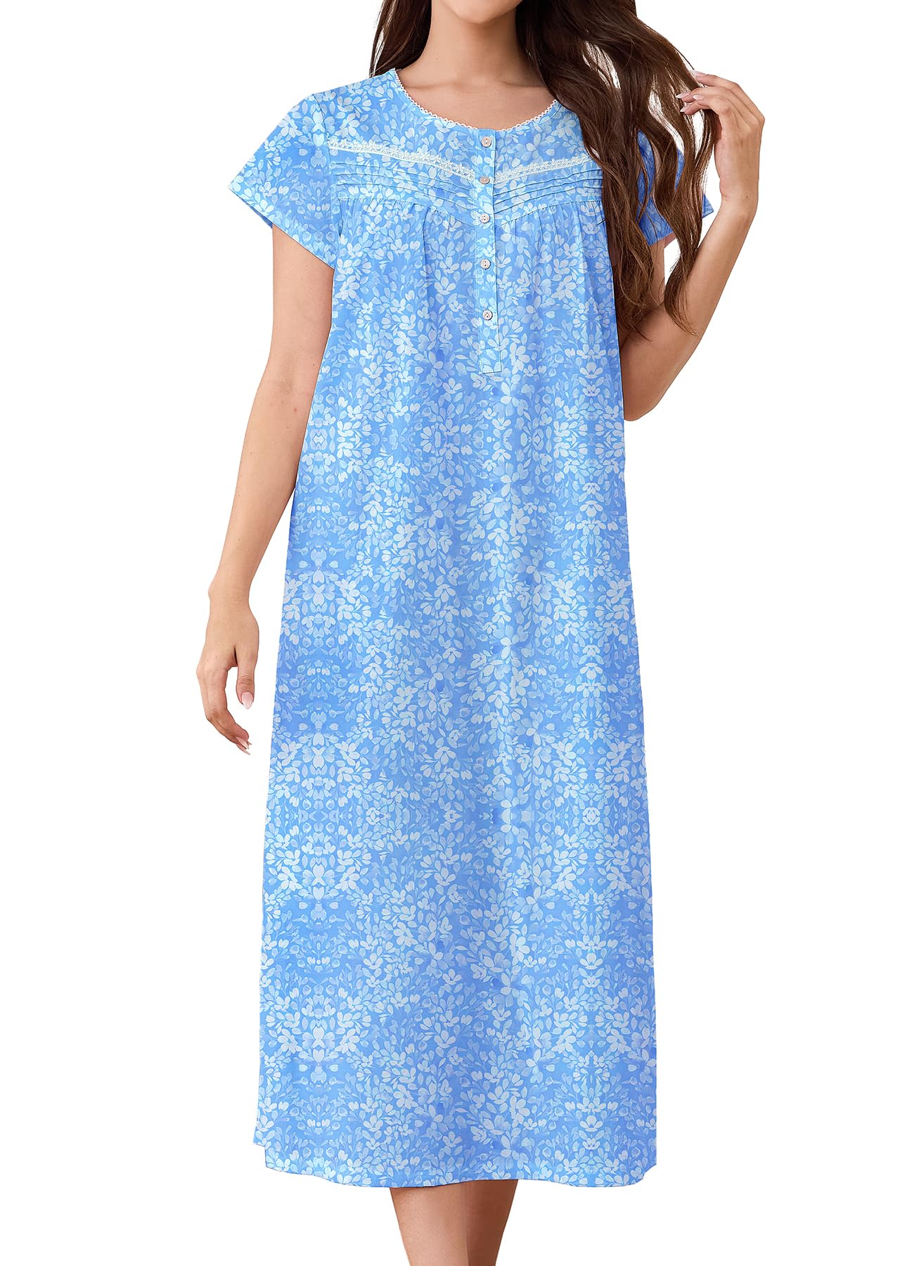 IZZY + TOBY Women's 100% Cotton Soft Nightdress Pajamas Short Sleeve Women Nightgowns