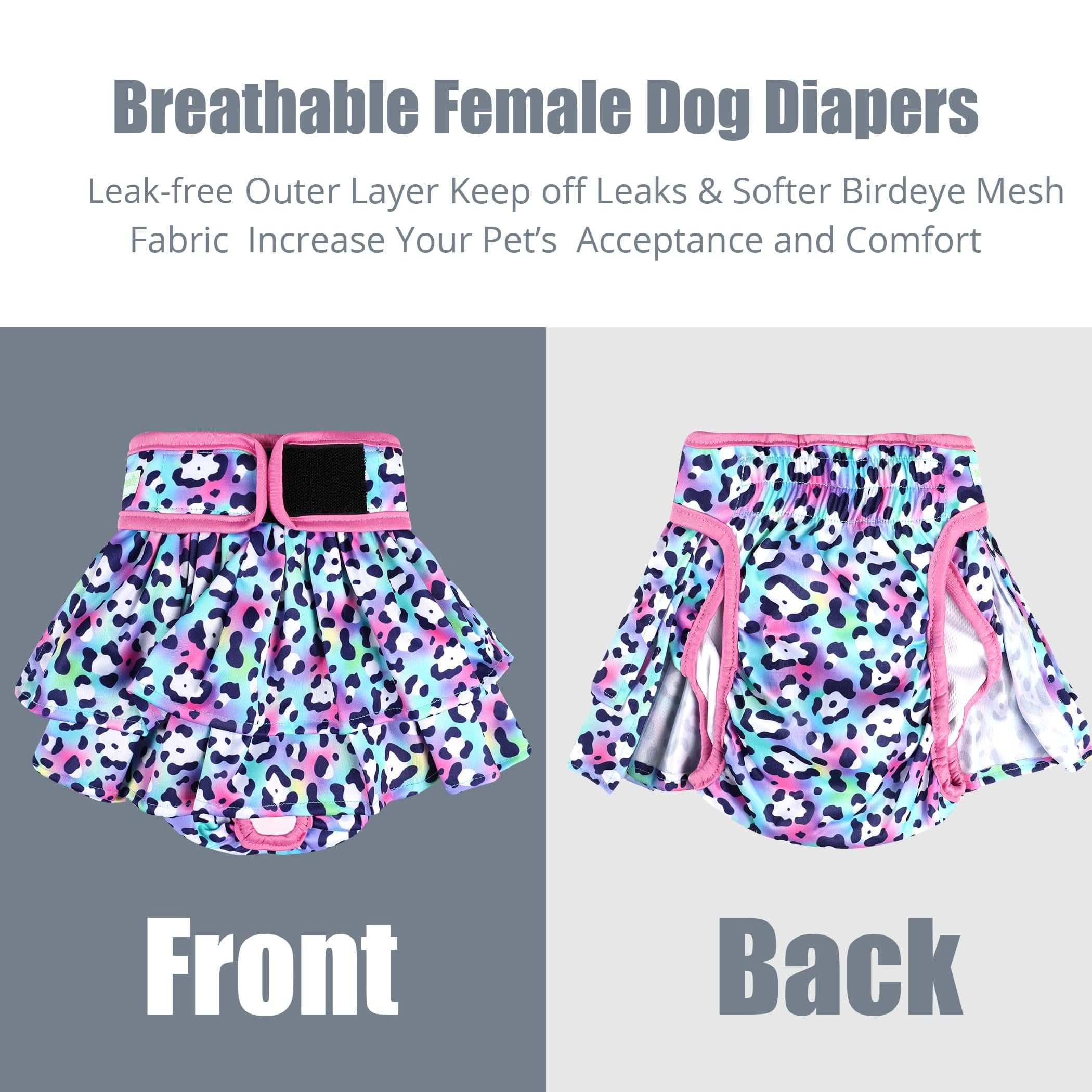 wegreeco Pañales para Perros Hembras (Paquete de 3), pañales Altamente absorbentes para Perras, pañales Lavables para Perros en celo, incontinencia o micción excitable (Leopardo Colorido, XL)