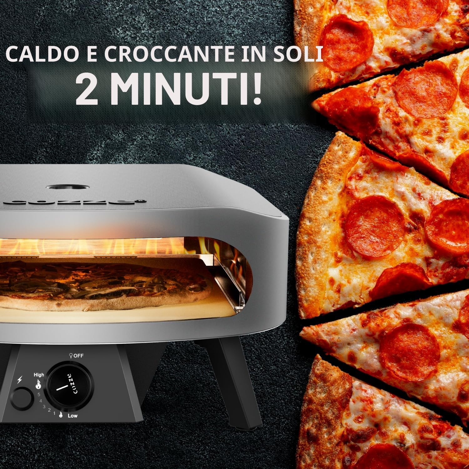 cozze® 17" Forno Pizza CLASSIC | Gas 30 mbar | Grande pietra in cordierite inclusa | Doppia camera in acciaio inox | Accensione automatica | Termometro integrato | Cottura veloce 2 min