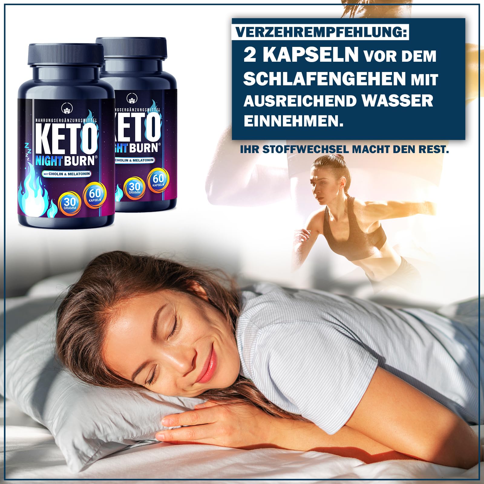 NEU: Saint Nutrition® KETO NIGHT BURN 3er Variante mit Melatonin 0,5 mg und Cholin für die Nacht – schnell & endlich - verbesserte Formel für Frauen + Männer