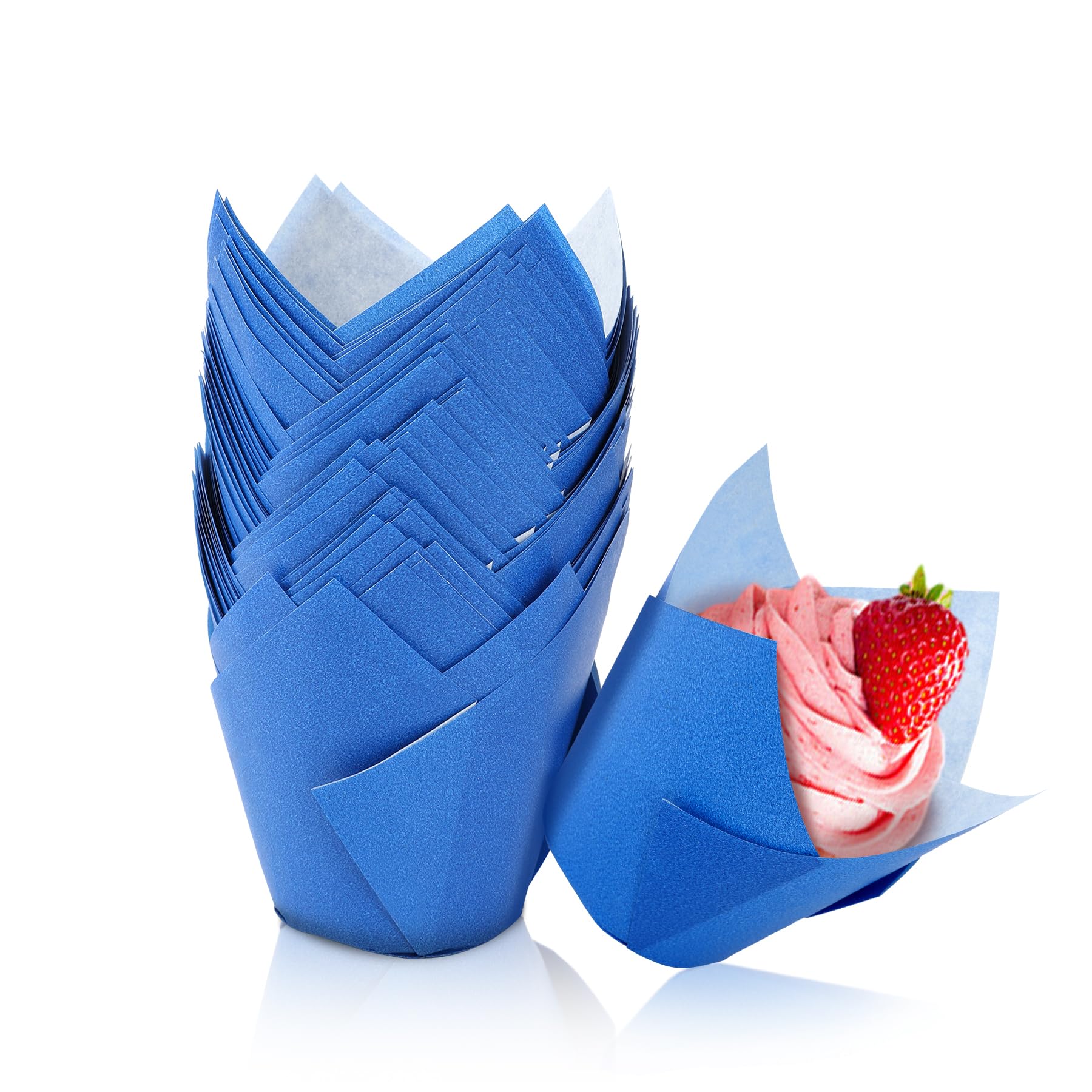 Tulip Cupcake Liners,150pieces Blue Muffin Baking Cups Holders Paper Cupcake Wrappers for Wedding, Birthday, Christmas, Baby Shower Parties