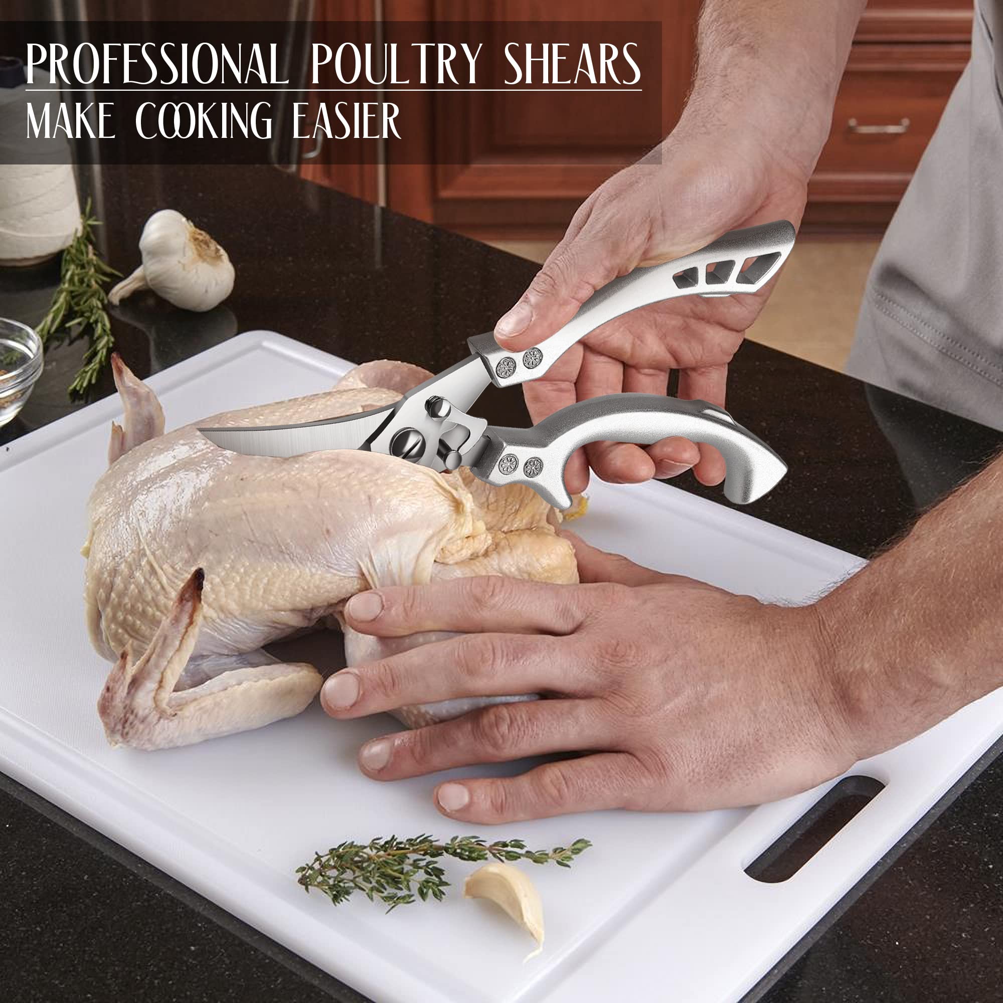 TIVOLI Ciseaux à Volaille Professionnels Ultra Tranchants en Acier Inoxydable – Ciseaux de Cuisine Multifonctions pour Poulet, Viande, Poisson et Légumes avec Étui de Sécurité et Boîte Cadeau