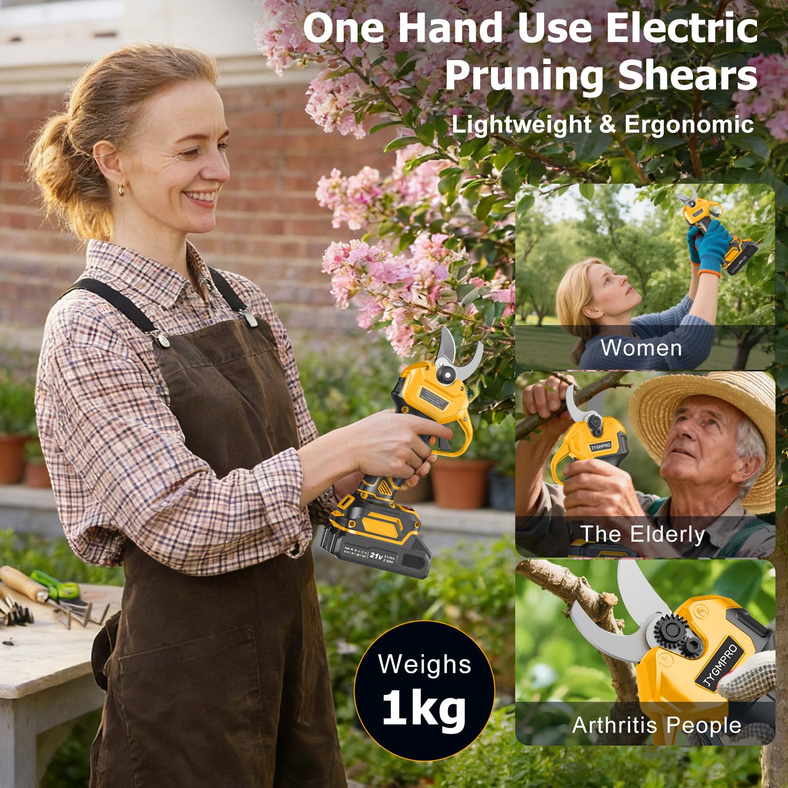 Tijeras de Podar Electricas - 21V Podadoras Profesionales con 2x 2000mAh Baterías, Motor Sin Escobillas de 600W, 30mm, Con Pantalla Lcd, Adecuado Para Huertos, Jardines y Granjas