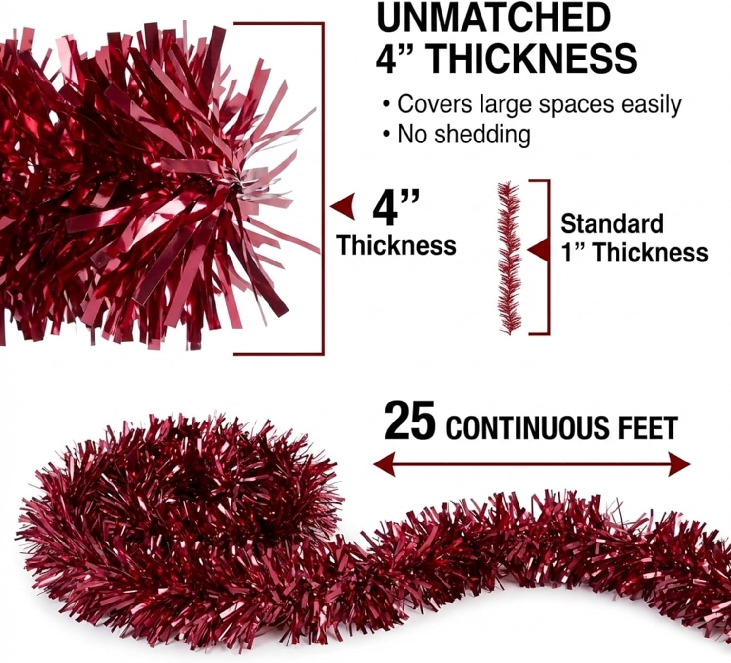 TCDesignerProducts Maroon Vinyl Twist Garland - 4 Inches x 25 Foot Roll, Parade Float Decorations for Trailer Or Golf Cart, Christmas Garland Décor for Home and Party