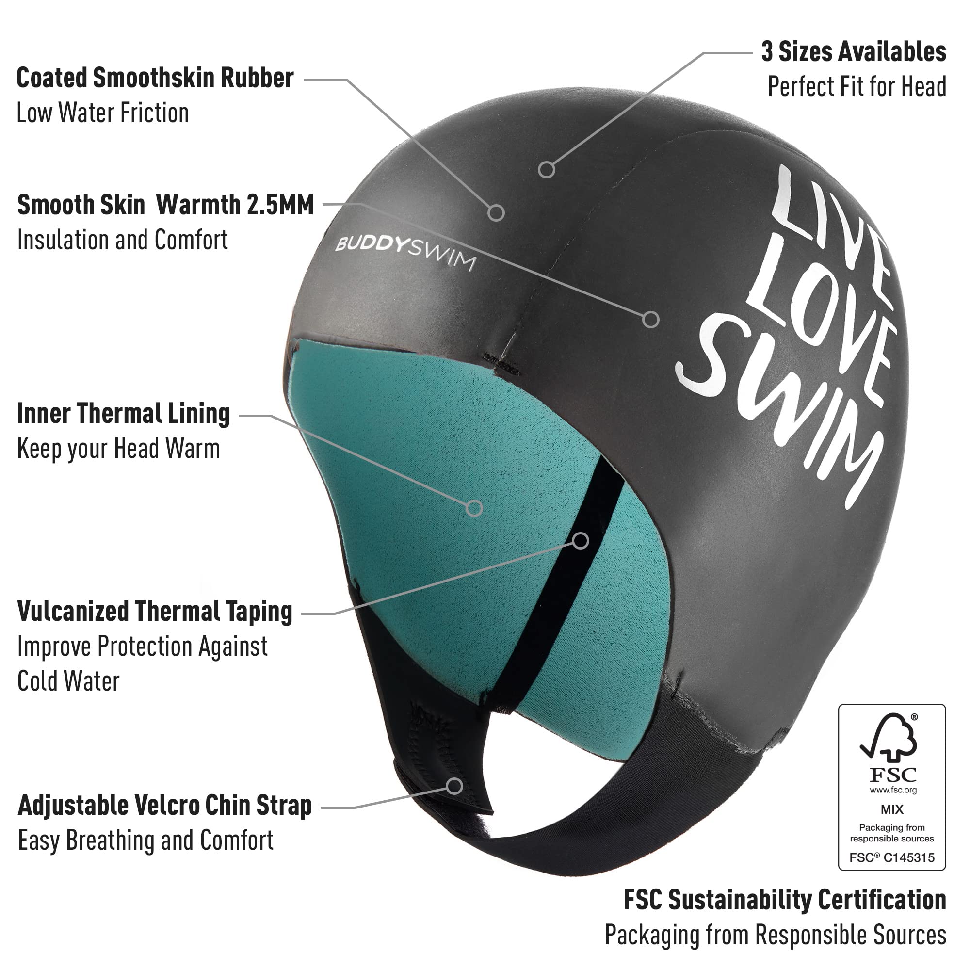 Cuffia in Neoprene da 2 mm per Il Nuoto in acque libere. Copricapo in Neoprene Isolante dal Freddo con Chiusura Facile, per Immersioni, Immersioni subacquee, Surf e lavori Acquatici.