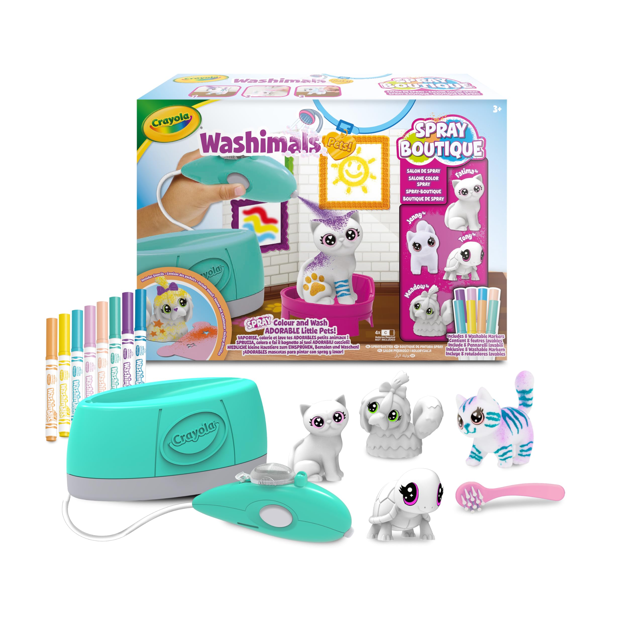 CRAYOLA Wahimals Pets - Spray Boutique, Set de Actividades Colorear Lavar Recolorar con Perritos con Aerógrafo, Ideal para Regalar, Edad Recomendada: a partir de 3 Años, 74-7517