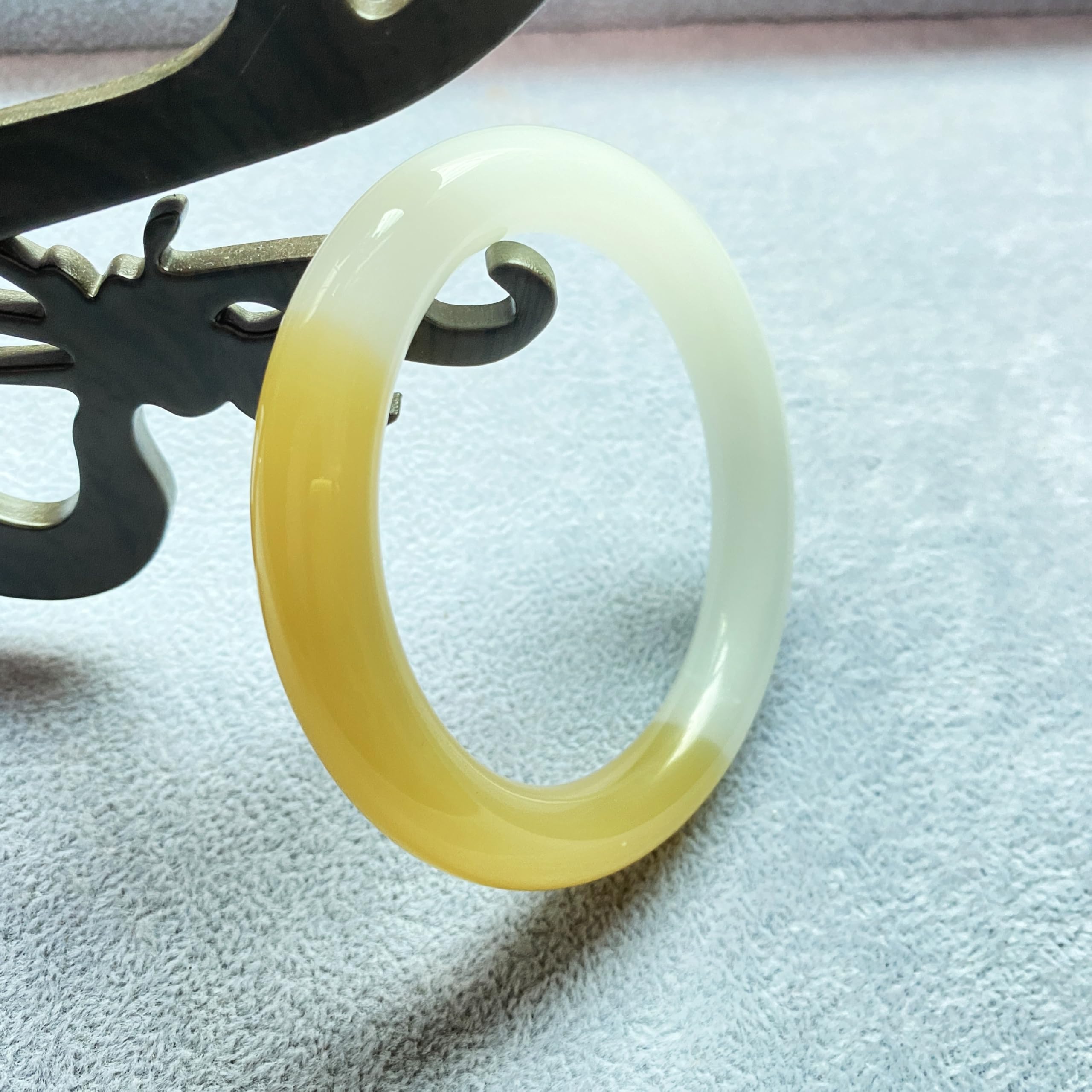 Bracciale di Bangle di Giada Stretta di per Donne ricchezza Cinese Buona Fortuna Bracciale Donna Vintage Vera Genuino Giallo Giada in Pietra Regalo di Compleanno del Compleanno (Giù di Natale a Bassa
