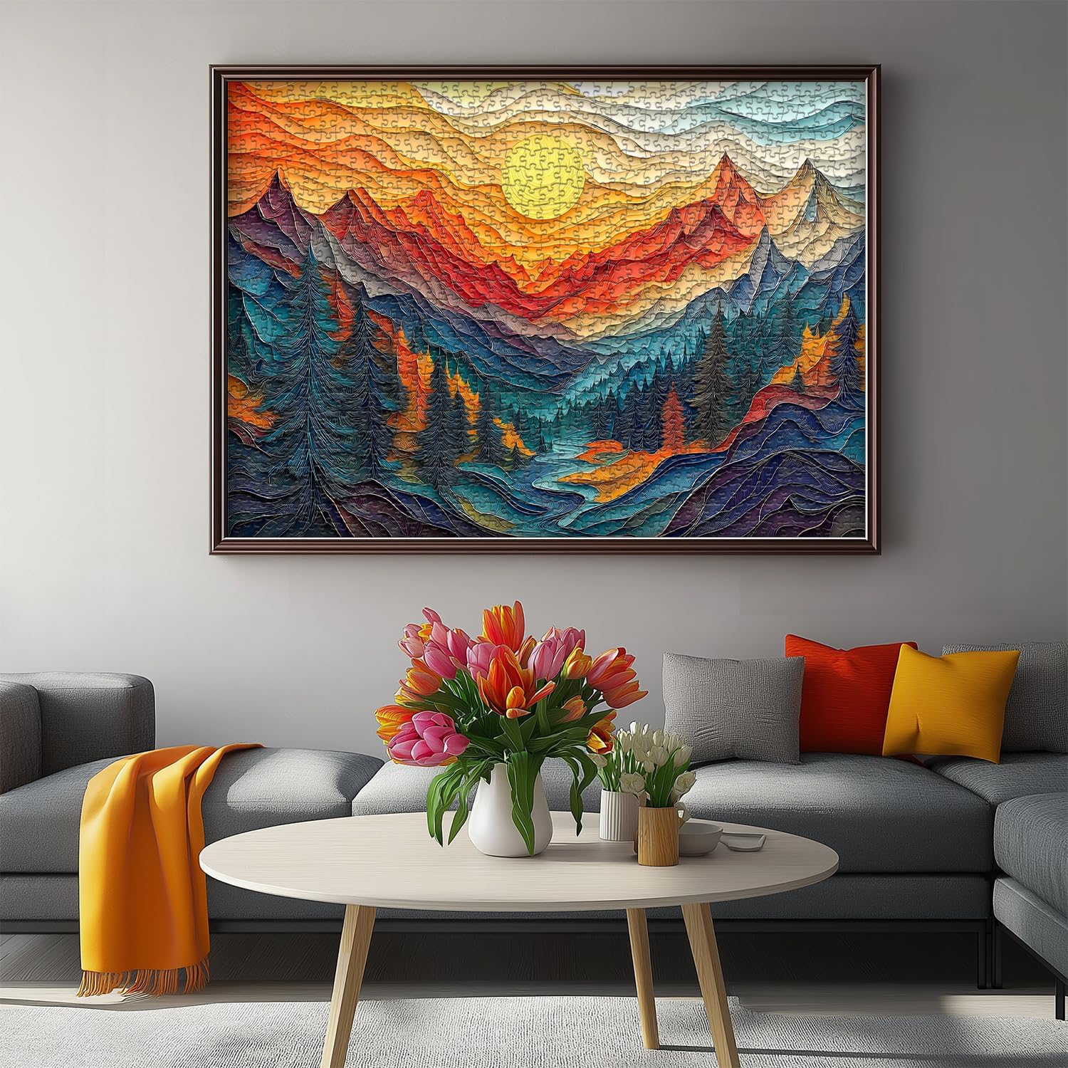 Mountain Puzzles for Adults 1000 Pieces, Nature Tree River Canyon Sunset Forest Landscape Jigsaw Puzzle Scenic, Colorful Paper Cut Art Themed, Difficult Hard Impossible Challenge for Adults