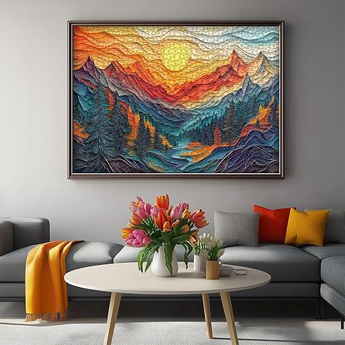 Miniatura 5 de Rompecabezas de montaña para adultos de 1000 piezas, árbol natural, río, cañón, puesta de sol, paisaje, bosque, rompecabezas escénico, colorido