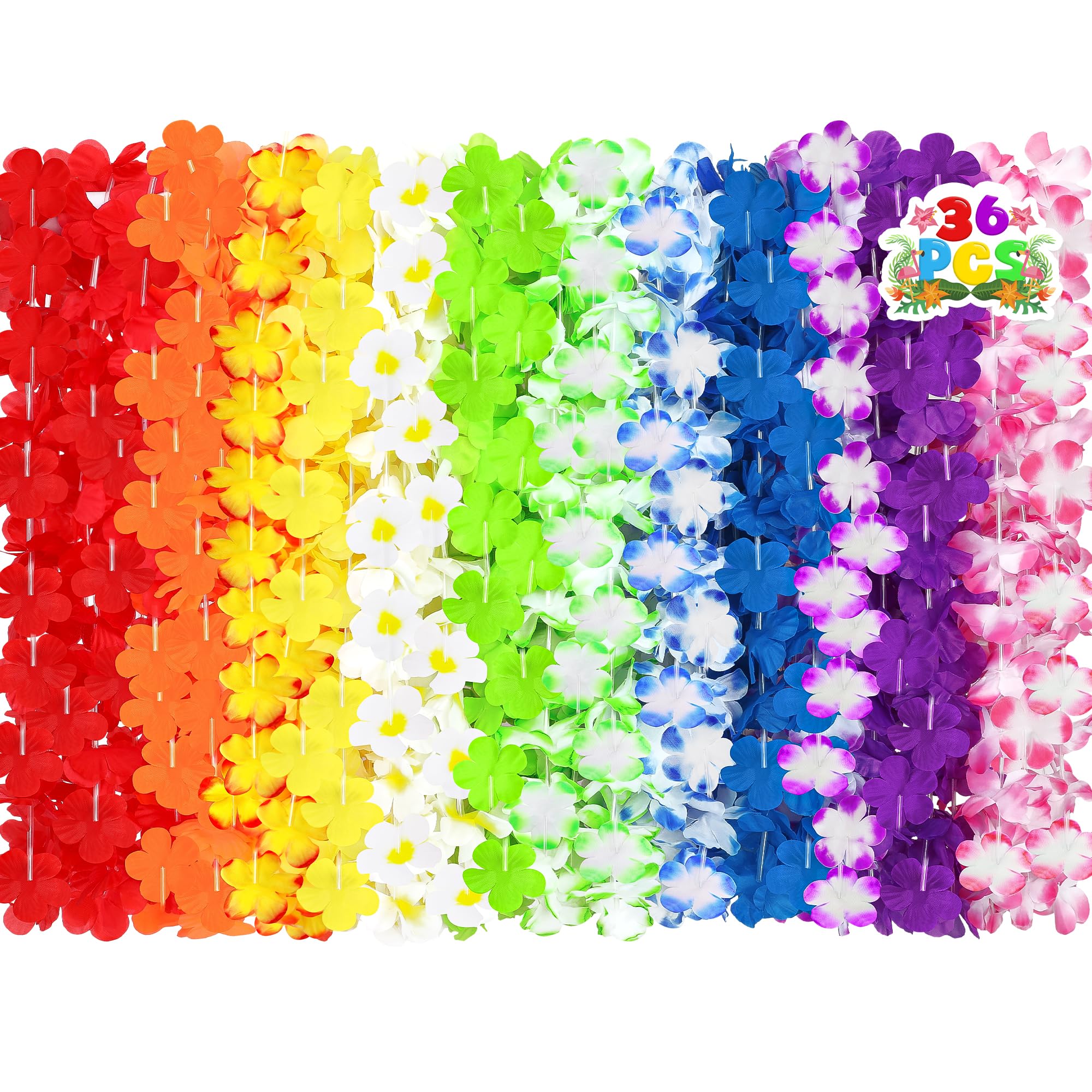 Luau Party Decorations, 36PCS Hawaiian Themed Leis Necklace Costume Accessories, Colorful Hawaiian Leis Tropical Flower Clothing Bulk