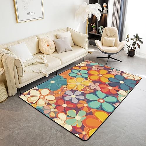 Miniatura 45 de Alfombras de Dirt Bike para Sala de Estar 4'11" x 3'3", Alfombras Antideslizantes de Motocross para Dormitorio, Alfombra de Bandera Americana Retro