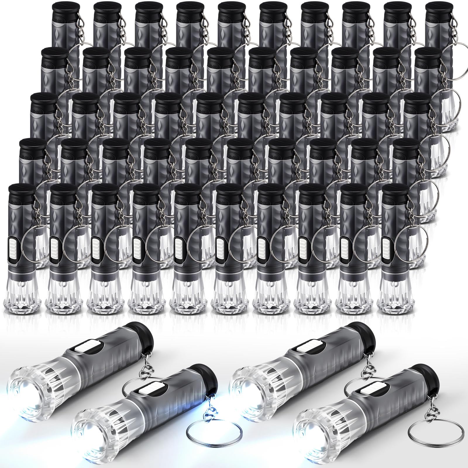 Jexine 50 mini torce portachiavi sfuse con cordino portachiavi in plastica portatile a LED torce piccole torce nere per lettura notturna uragano emergenza campeggio escursionismo bomboniere