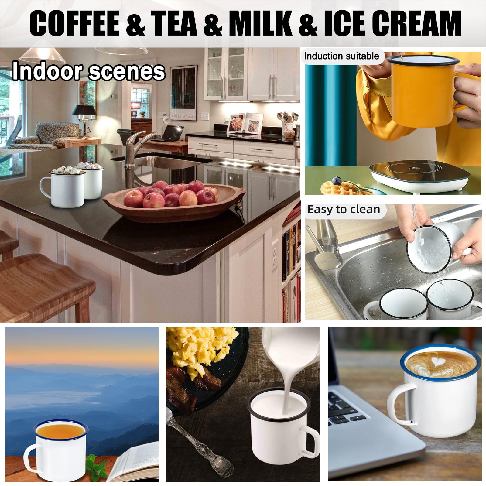 Juego de 2 tazas esmaltadas retro de 350 ml, tazas esmaltadas de 350 ml, tazas de lata esmaltada, taza de té de café esmaltada fina (borgoña, 6 piezas)