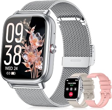Smart Watch for Women Men- 1000mAh Battery Answer/Make Call, Fitness Step Tracker Watch with Sleep Monitor/Activity Counter/110+ Sport Mode for Andriod iPhone iOS Compatible - 3 Straps