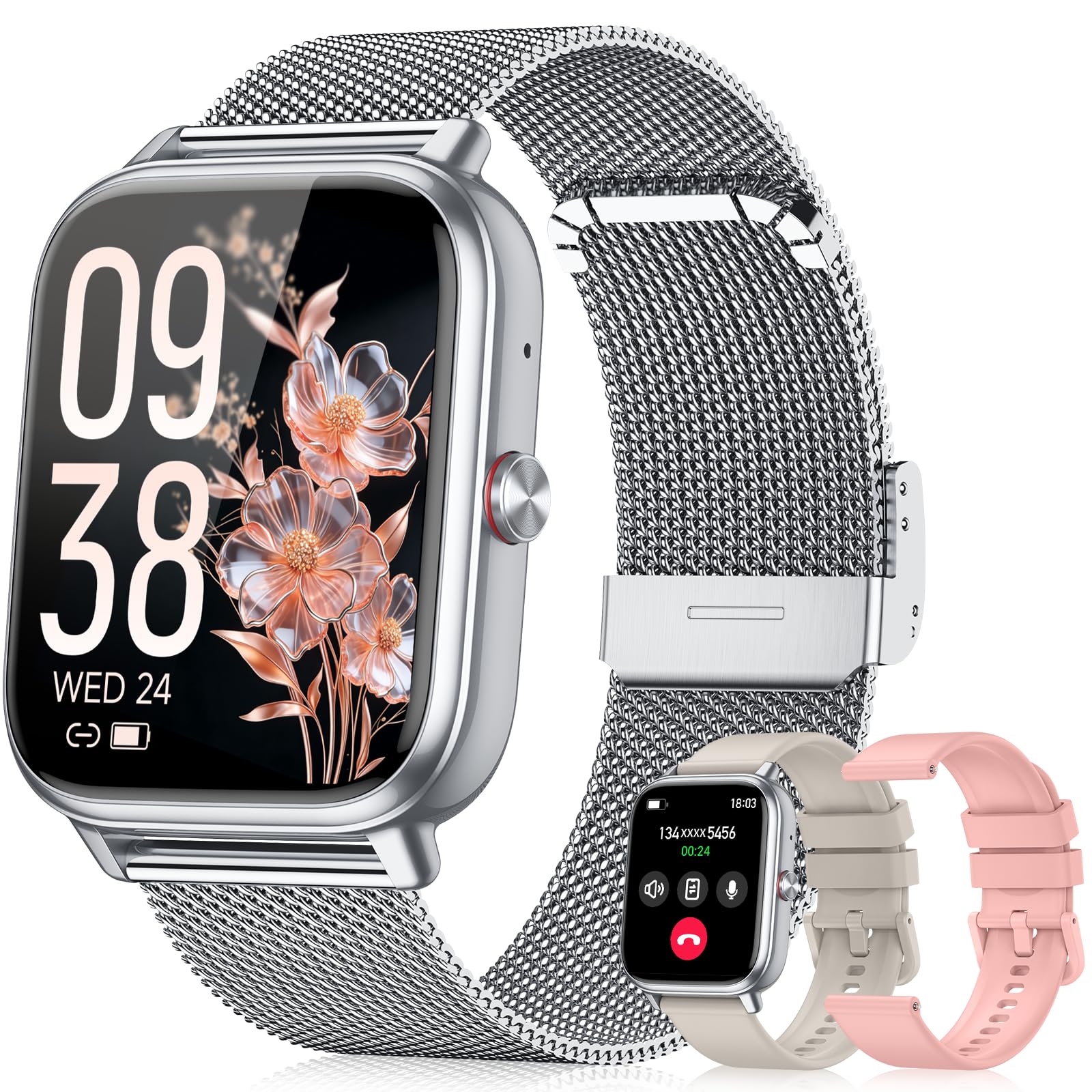 paybay Smart Watch for Women Men- 1000mAh Battery Answer/Make Call, Fitness Step Tracker Watch with Sleep Monitor/Activity Counter/110+ Sport Mode for Andriod iPhone iOS Compatible - 3 Straps