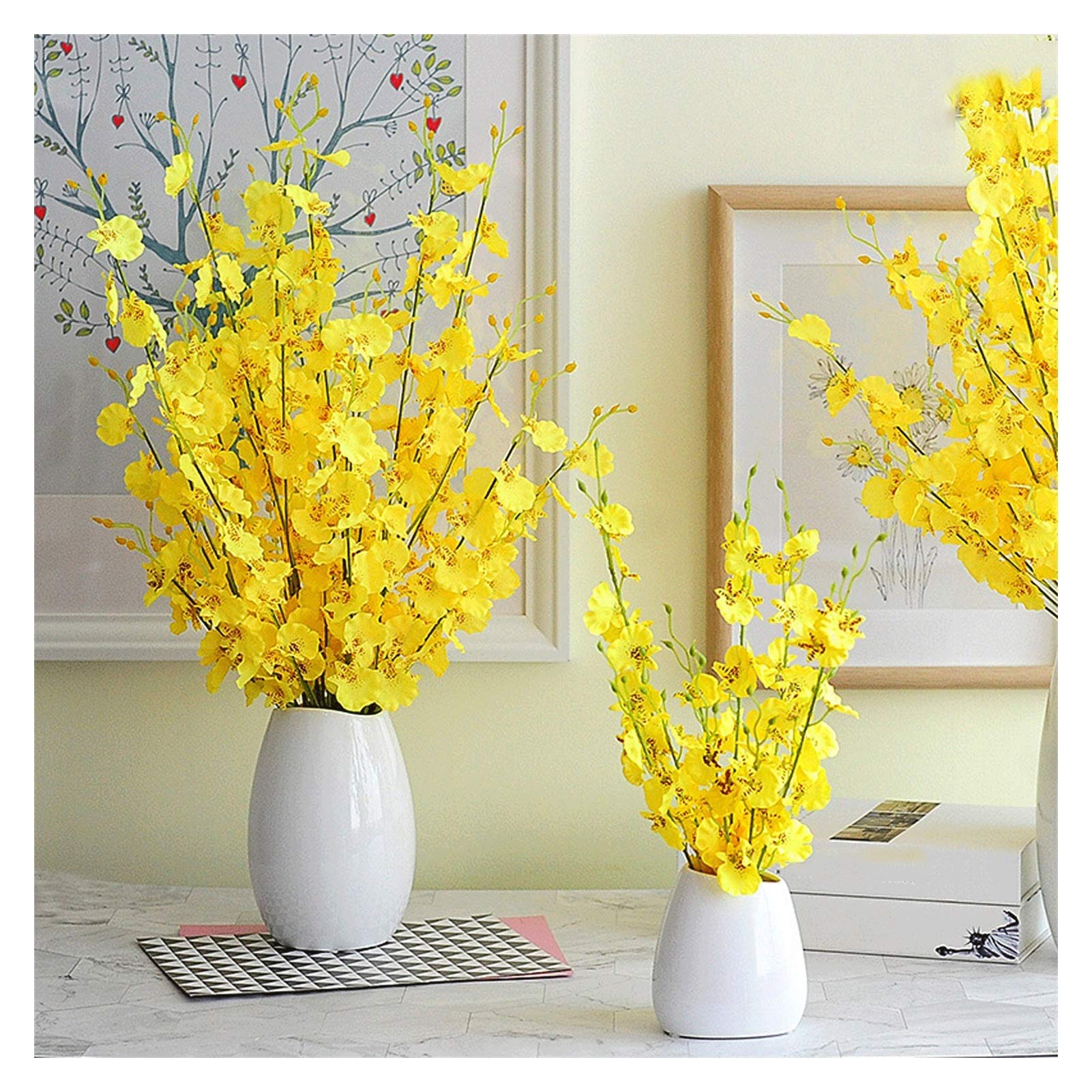 LUCBEI Sztuczne kwiaty Sztuczne orchidee, sztuczne kwiaty w wazonie ceramicznym, biały sztuczny jedwab Phalaenopsis, średnie i małe sztuczne kwiaty orchidei, sztuczne kwiaty (rozmiar: S)