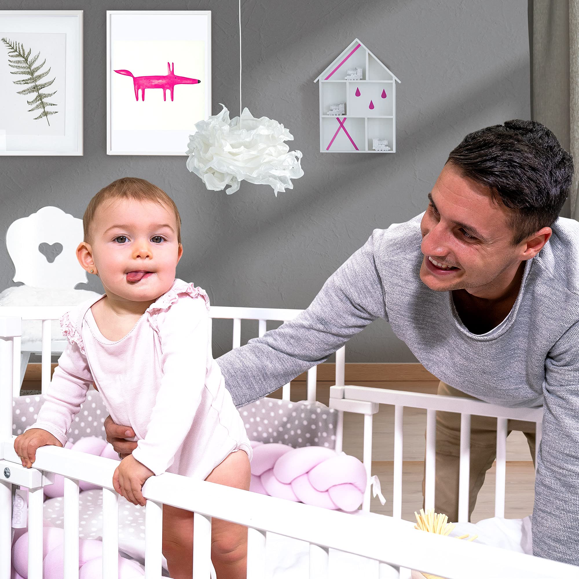 babybay Kinderbett Umbausatz für Beistellbetten stufenlos verstellbar passend für Modell Maxi Comfort Plus/Babybett Größe: 140 cm x 89 cm aus massivem Buchenholz, Natur lackiert