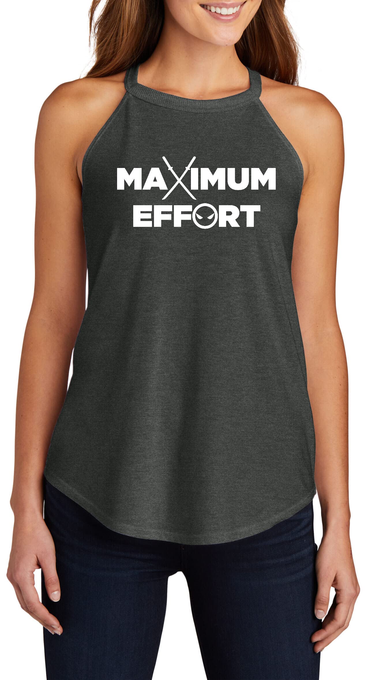 Comical Shirt Ladies Maximum Effort Shirt Funny Movie Tee Rocker - Large Black Frost