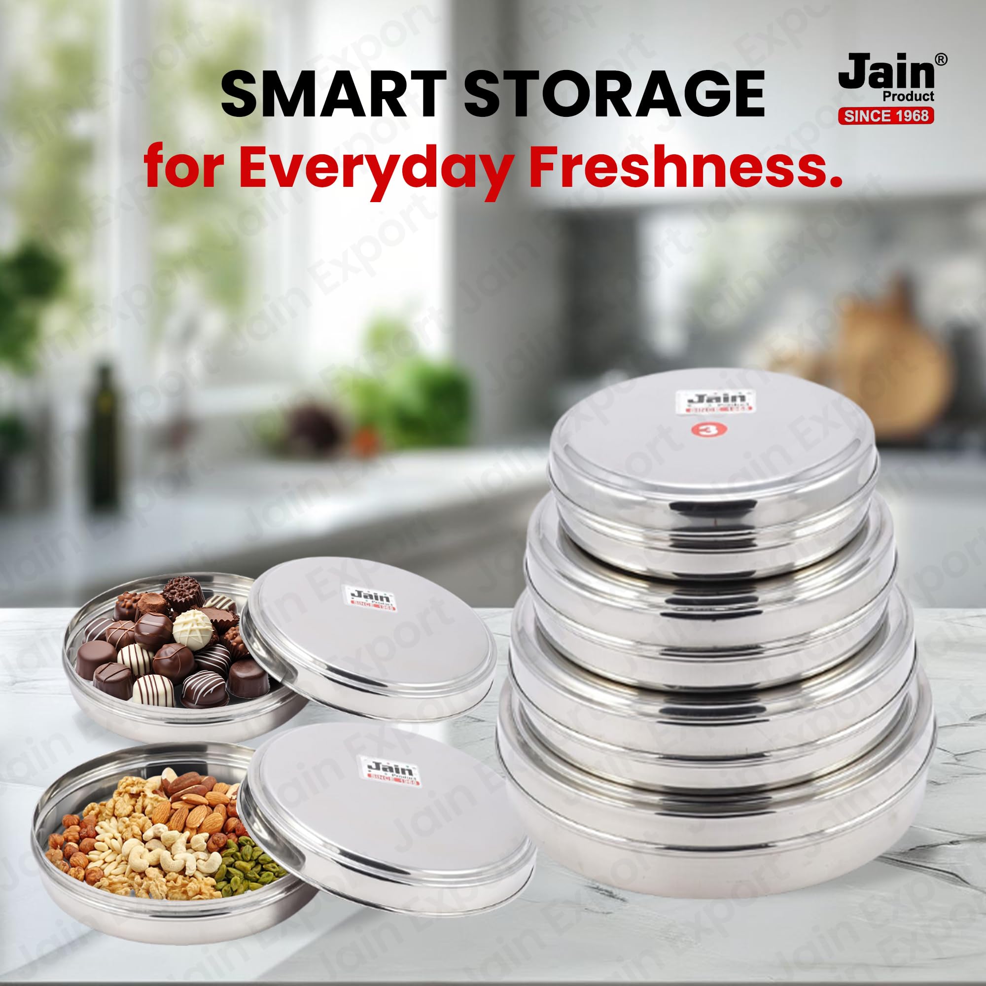 Jain Stainless Steel Sleek & Flat Container | Food Grade Chapathi Dabba | Chocolate Box | Snacks Box | 1 Pc - Dia 13cm (300ml) | Durable & Leakproof | Ideal for Snacks - SET OF 1 PCS ONLY - Image 9 thumbnail