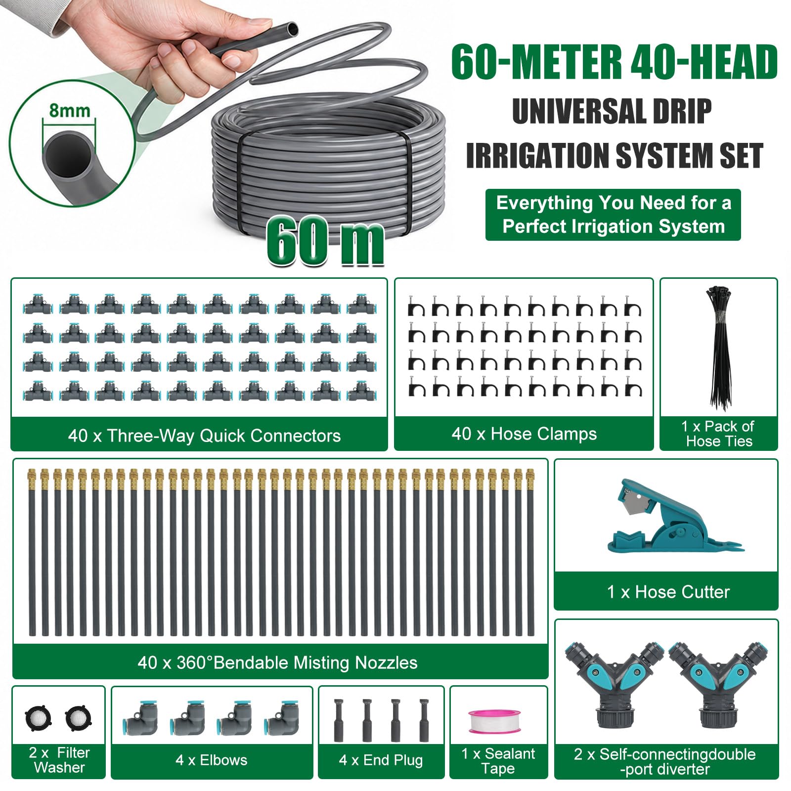 WingFly Système d'Irrigation Goutte-à-Goutte 60M, Arrosage Automatique
