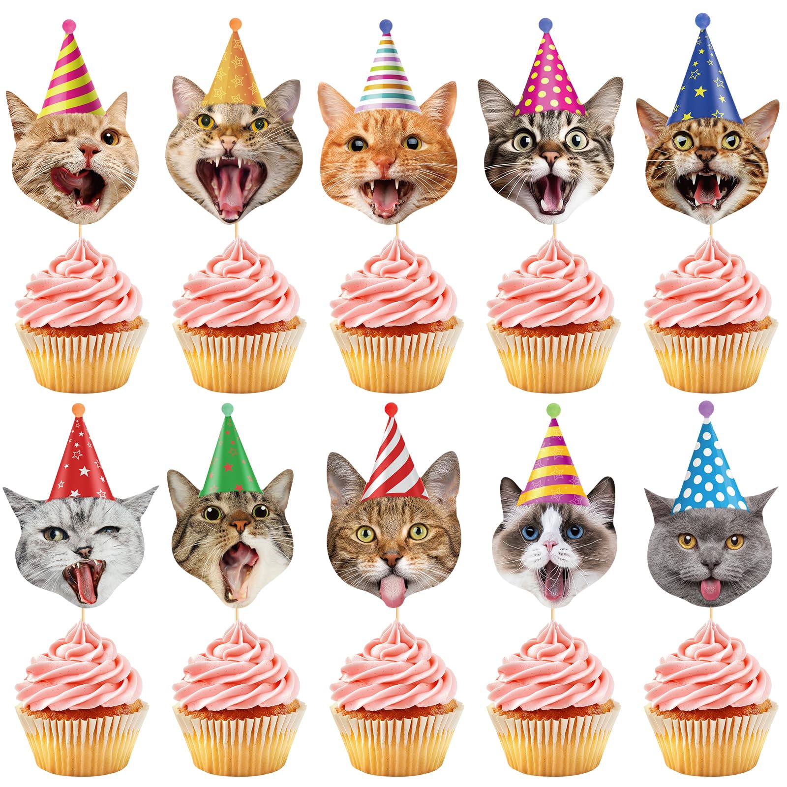 Tazuxetuqe 30Pcs Cat Cupcake Toppers Birthday Cupcake Toppers Cake Decorations for Kids Boys Girls Pet Cat Themed Birthday Party Decorations Supplies