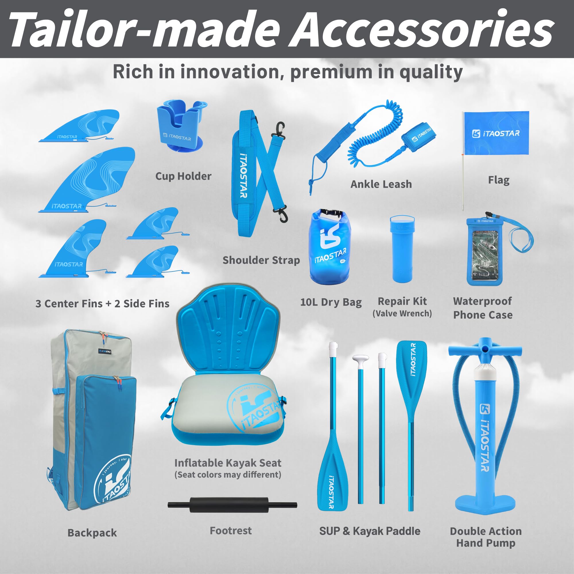 iTAOSTAR Journey 86cm/89cm Aufblasbares Stand Up Paddle Borad mit Sitz, Extrabreit Inflatable Paddling Board für Anfänger, Aufblasbare SUP Board mit Komplettes Zubehör Allround Surfbrett für Yoga