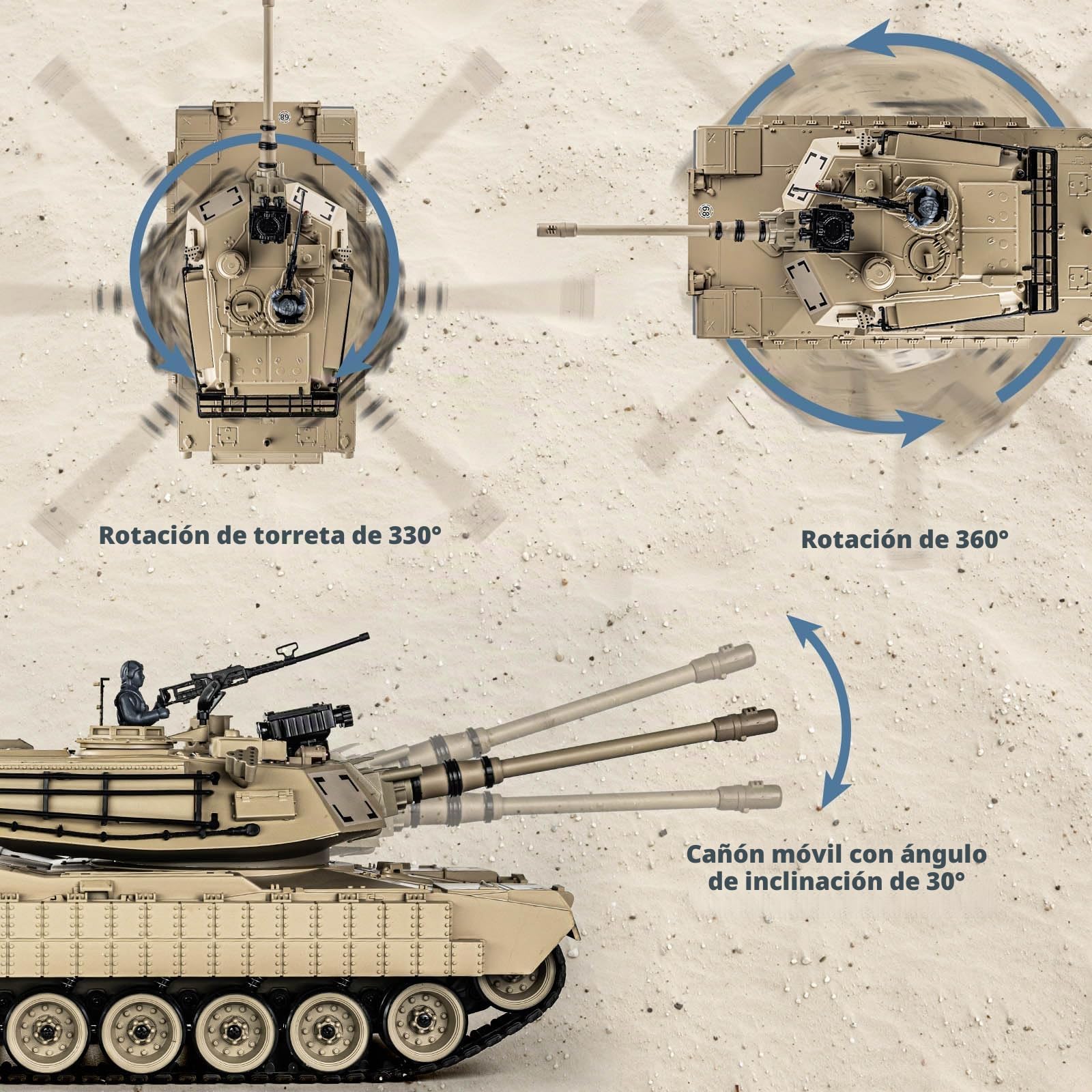 Supdex Tanque teledirigido 1:18, 2.4 GHz M1A2 Abrams, Modelo de Tanque telecontrolado, 15 Canales con Humo, luz y Sonido, vehculo Militar RC para Adultos y Nios