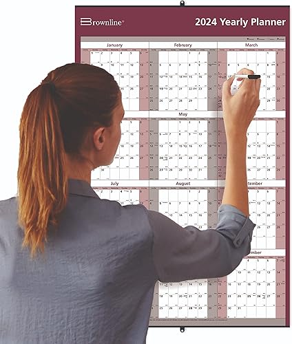 Miniatura 6 de Brownline - Calendario anual de pared 2024, 12 meses, de enero a diciembre, horizontalvertical, 32 x 48 pulgadas, laminadoborrable (C177468-24)