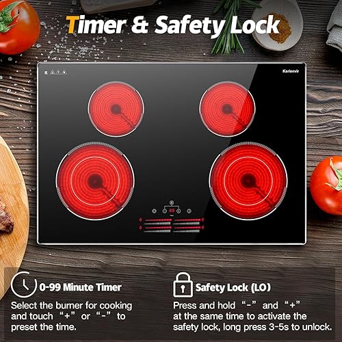 Miniatura 5 de Estufa eléctrica de 30 pulgadas, estufa eléctrica de 7100 W, 4 quemadores, placa de cocina de 30 pulgadas integrada con marco de metal de protección