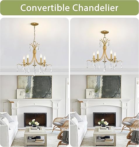 Miniatura 5 de Candelabros de cristal de color dorado, 5 luces, lámpara de cristal moderna para sala de estar, accesorio de iluminación colgante de techo para