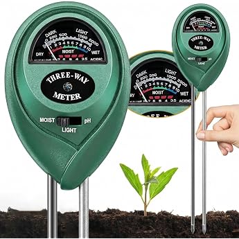 Soil pH Meter, 3-in-1 Soil Tester, Temperature, Soil Humidity, Brightness, pH and Ambient Humidity, 2 Pieces, Soil Acid Meter, Dual Detection Probe, Digital Plant, Precision Soil Measurement Kit