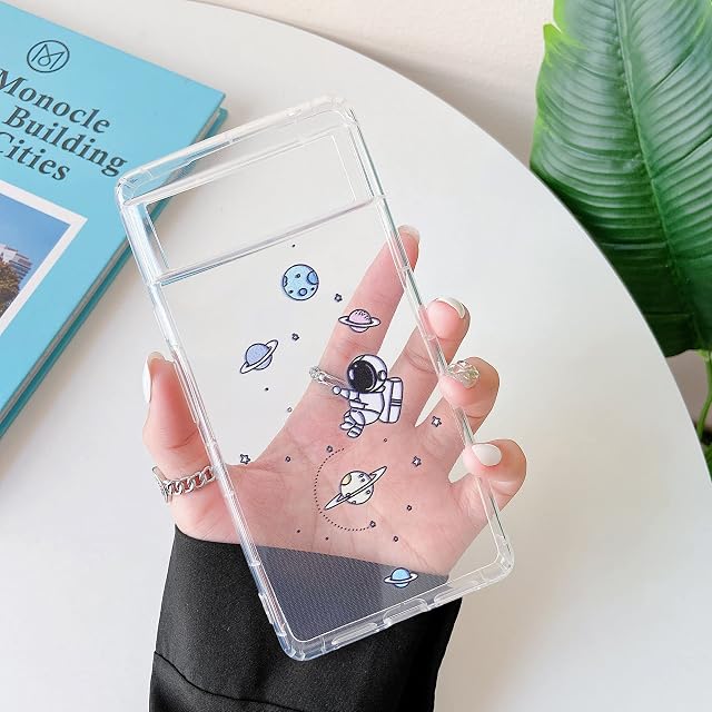 ZTOFERA Clear Case Compatible with Google Pixel 6a, Flexible Soft Silicone Protective Phone Case with Planet Star Space Pattern Girls Boys Children Slim Shockproof Bumper Cover, Astronaut Hug