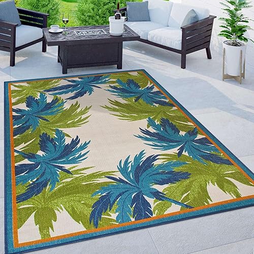 Rugshop Alfombras de exterior con borde floral tropical, no desprende pelusa, para terraza, patio, patio trasero, exterior, 7 pies 10 pulgadas x 10