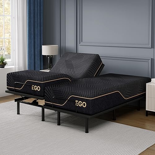 Split King Adjustable Bed Frame and 14 Inch Cooling Memory Foam Mattress, Wireless Remote Head and Foot Incline, 12 inch Legs, Zero Gravity