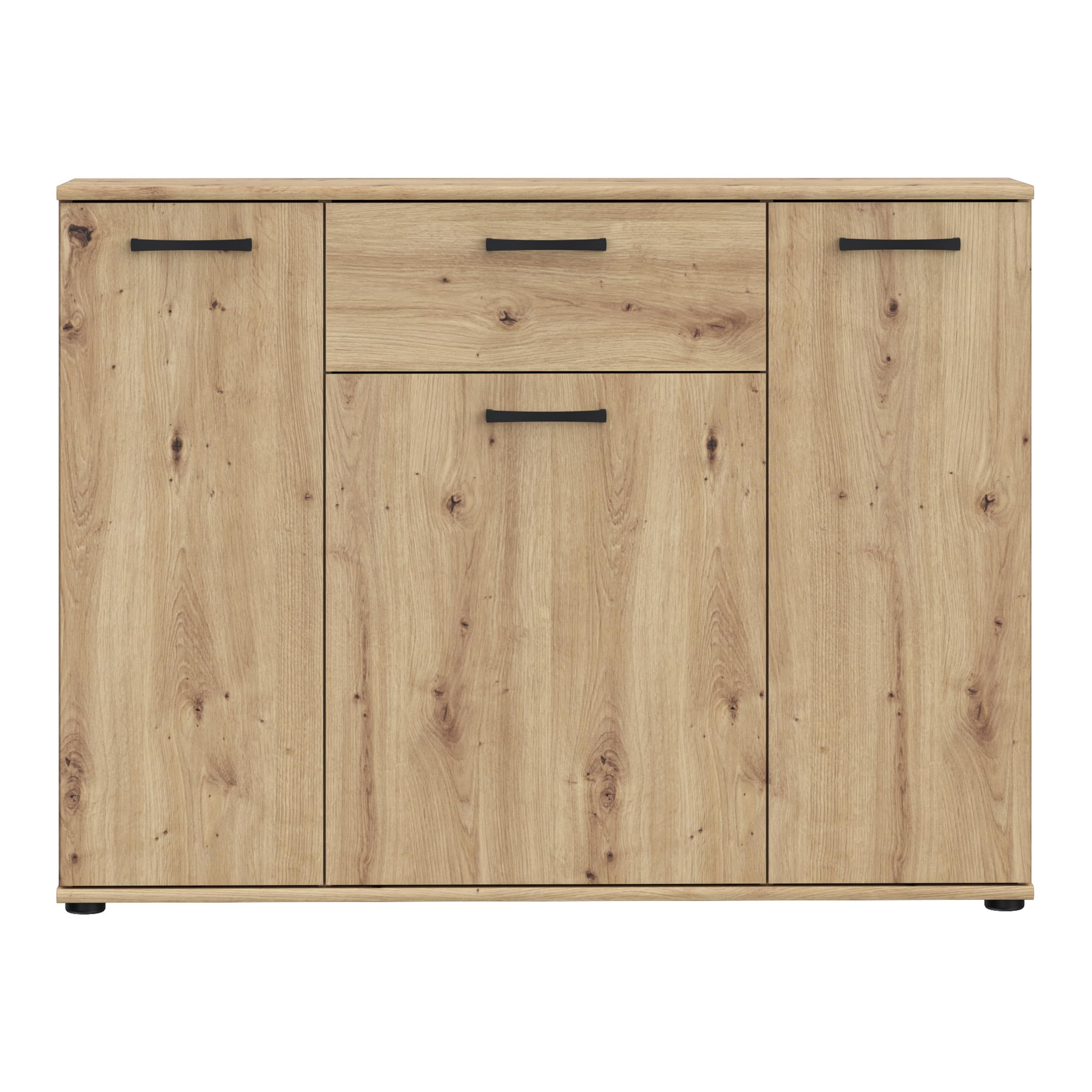 Forte NIKO Sideboard 110, Skandi-Kommode, 3-türig, 1 Schublade, Holzwerkstoff, Wohn-/Schlafzimmer, Artisan Eiche Holzdekor, 109,6 cm breit x 81,7 cm hoch x 29,1 cm tief