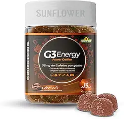Cafeína em Goma Energético Pré treino Power Coffee - 75mg de Cafeína por Goma Sunflower