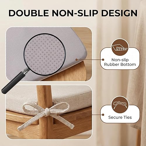 Vista 6 de Juego de 4 almohadillas para sillas de comedor con lazos, cojines de asiento de cocina de madera para sillas, espuma 40D, antideslizante para Beige