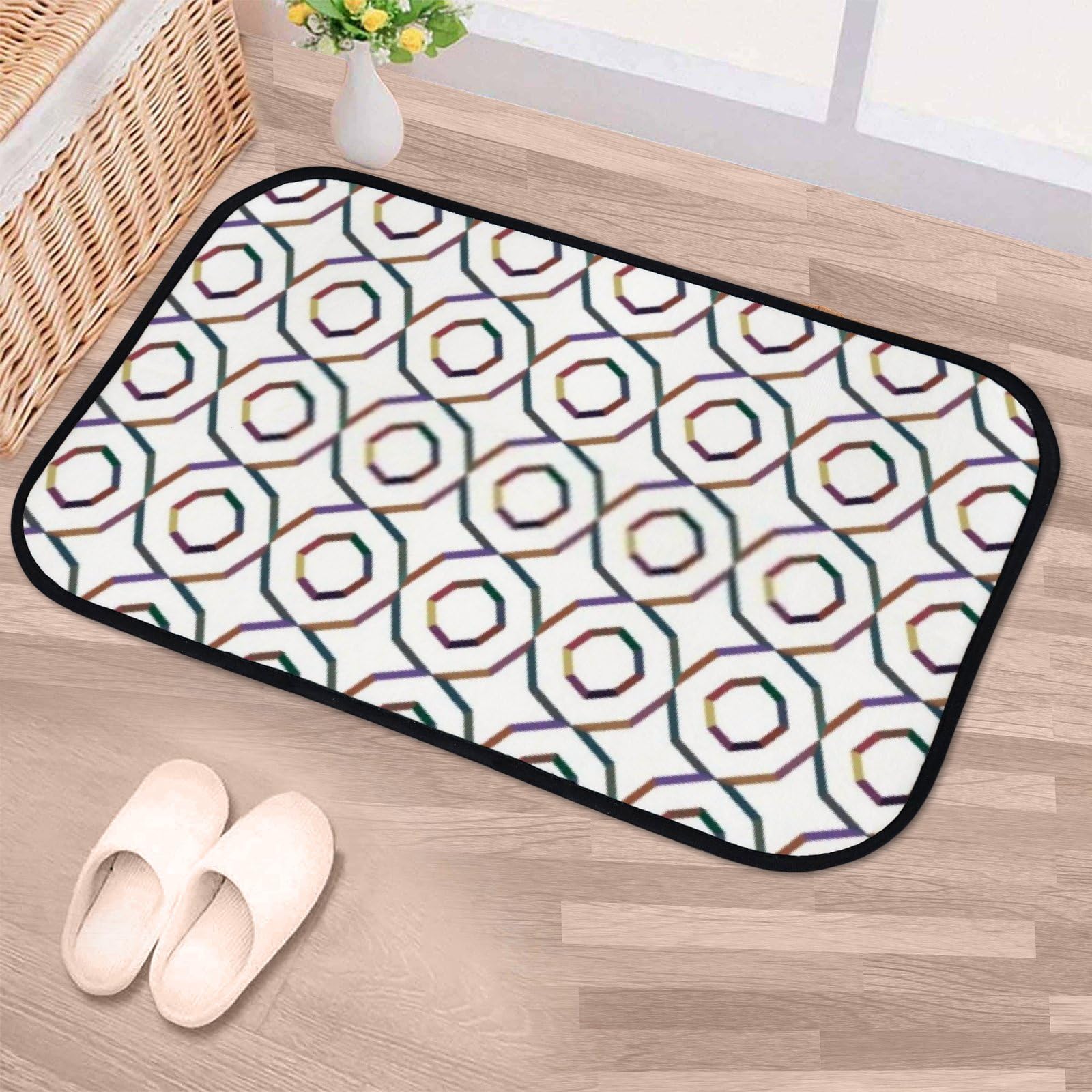 Nuansexi Bathroom Rugs Geometric Ornamental Pattern Floor Mats Non Slip Bathmat Doormat Tub Mat Coral Velvet Absorbent Entrance Carpet Mats Machine Washable Bedroom Decor